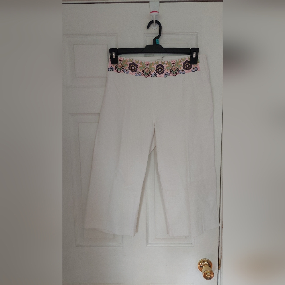 Diane Von Furstenberg Silk Assets Pants Wide Leg Cropped Sz S Floral Yellow Vtg